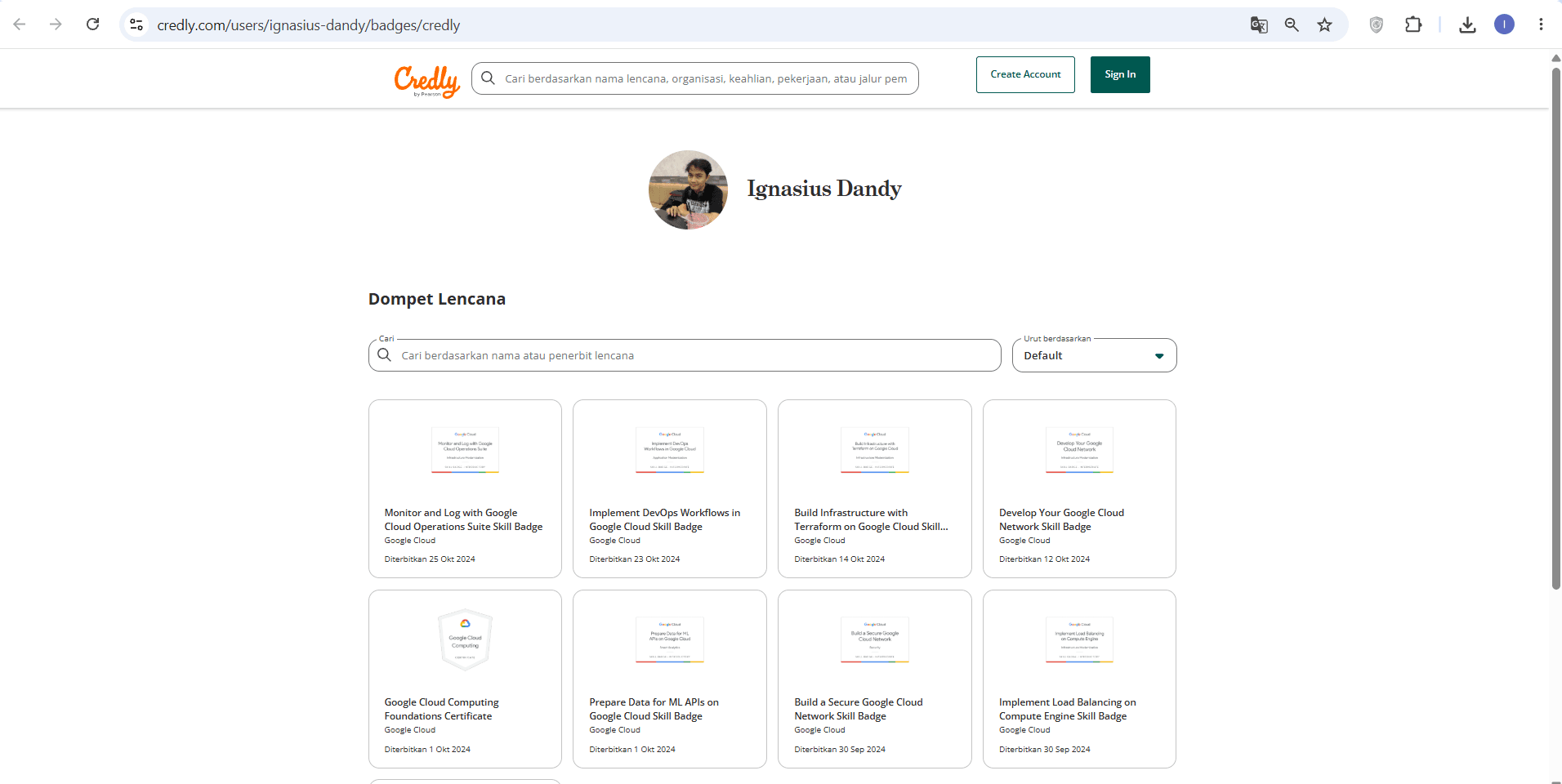 Sertifikat Google Cloud Credly – Bangkit Academy